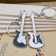 全新白色音符吉他迷你吊坠钥匙扣，创意金属电吉他钥匙圈，独特的个人礼物