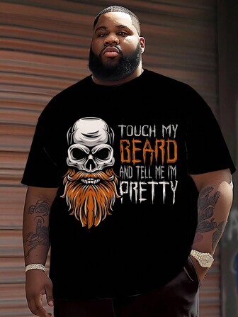 Plus size-tröja med unikt skägg med farbrortryck för män, gjord av jerseytyg i polyester, rund hals, avslappnad passform, kreativ grafisk design