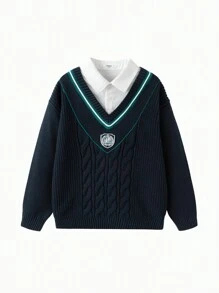 Balabala Tween Boy Preppy Contrast Stripe Knit Sweater