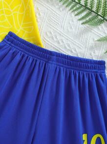 Boys 1pc Customized Graphic Contrast Trim Sports Tee & Shorts Stylish, Fashion, Hipster, Casual, Minimal Chic Personalized, Customized, Custom, Unique Guy Costumes, Capsule Wardrobe, Boy Basic/Street Style Ideal Gifts For Him Boyfriend, Family, Friends For Birthdays, For Vacation/Holiday, For School/Competition, For Sports/Climbing,Customized Boys Sports & Entertain Wear,Easy Comfort