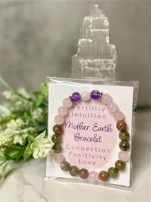 1pc Fashionable & Sweet Natural Stone Crystal Metallic Pink Color Geometric Beaded Bracelet For Women, Bringing Health, Luck, Healing Emotions For Daily, Party, Gathering