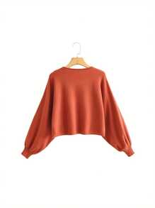 Women 2 Pieces Tracksuit Outfits,Puff Sleeve Knit Pullover Sweater Tops + Elastic Waist Drawstring Shorts Set - Pink - View 5