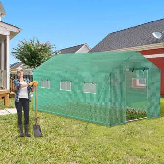 VA-Cerulean VA-Cerulean tuinserres van gegalvaniseerd 3 x 2 x 2 m / 4,5 x 2 x 2 m kasfoliekas met tunneldeur en gaasfolieraam voor tuinplantenteelt, groen