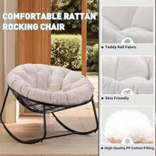 Outdoor Rocking Chair, Indoor & Outdoor Comfy Oversized Papasan Chair With Padded Cushion, Oversized Metal Frame Egg Chair For Living Room, Patio, Front Porch, Backyard - Beige - View 5