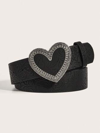 1 pieza Cinturón de mujer de PU con hebilla de metal vintage y estampado floral, adecuado para estilo vaquero occidental, verano, escuela, otoño, Halloween