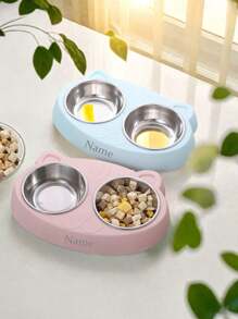 1 Personalized Pet Double Bowl With Customized Name Ornamental,Engraved,Stainless Stylish,Fashion,Colorful,Vintage,Cute,Contracted,Cuties Custom,Unique,Customized,Personalized Pet For Anniversaries,For Birthdays - Multicolor - View 2