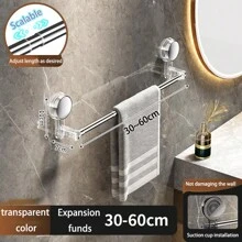 23.6英寸不锈钢浴室毛巾杆，带吸盘，可调节毛巾架，适用于淋浴房和浴缸，银色 - 彩色 - 查看 7