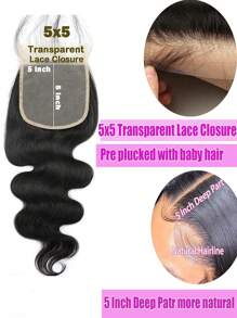 5x5 蕾丝封口波浪透明蕾丝封口巴西处女真人发封口自由部分已预拔