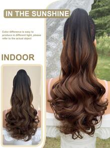 20-22 Inch Long Black Brown Ponytail Wig, Curly Clip-On Ponytail Wig, Natural Looking Synthetic Wig, For Women - Multicolor - View 8