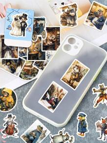 50 stuks dierenstickers, retro middeleeuwse varken kat vos konijn stickers voor scrapbooking, dagboek, laptop, bumper, skateboard, waterfles, bouwvakker, auto, verjaardagsfeestje, vinyl waterdichte stickers voor tieners volwassenen kinderen terug naar school cadeaus