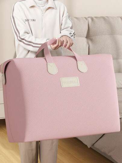 1 pieza Bolsa de almacenamiento de edredón de ropa rosa, bolsa de almacenamiento de gran capacidad con asa, bolsa de almacenamiento multifuncional, adecuada para uso doméstico, viajes y mudanzas, de tela gruesa y estilo clásico, fabricada con artesanía exquisita y materiales de alta calidad, muy adecuada para almacenar artículos ociosos, artículos de primera necesidad y ropa de cama, ideal para uso doméstico, viajes y mudanzas.