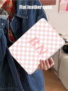 1pc Personalized Customized Letter Plaid Protective White Tablet PU Leather Case Compatible With IPad Pro 13, IPad Air 13 Models - White - View 11