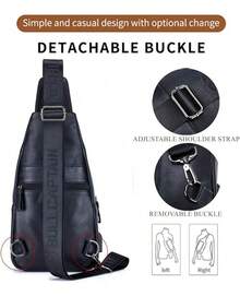 Genuine Leather Sling Bag With USB Charging Port Multi-Pocket Chest Bag For Men Hiking Travel Daypack XB-129 - Magic Black - View 4