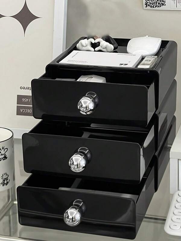 1 pieza Caja de almacenamiento para escritorio con cajones, organizador de útiles de oficina, accesorio esencial para dormitorio y puesto de trabajo, regalo para mujeres y niñas