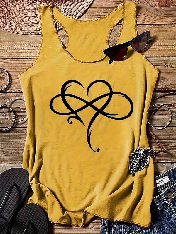 Bedrucktes Rundhals-Camisole, lässiges ärmelloses Tank Top, für Damen, Sommer
