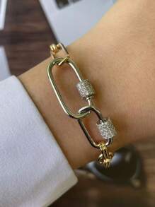 STYLEVER 1 PC Gold Carabiner Lock Clasp Chain,Gold Collision Silver Mountain Chain,Charm Chain,Stainless Steel Chain For Both Women And Girls