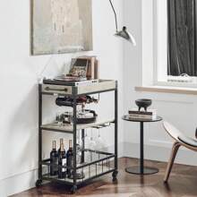 SoBuy FKW56-HG, Modern Design 3 Tiers Kitchen Trolley Serving Trolley With Wine Rack Metal & MDF - Grey - View 6