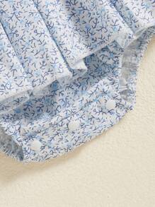 Newborn Baby Girls Summer Romper Dress Bow Embroidery Floral Print Short Sleeve Sweet Princess Dress - 藍色 - 查看 7