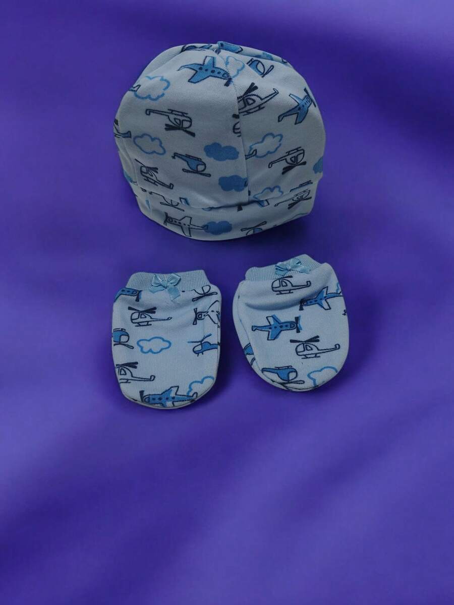 AMAZING BABY HAT AND MITTENS SET INCLUDES 2 SETS - Blue - View 1