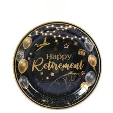 10 件快乐退休派对用品黑色和金色退休派对纸盘餐巾纸杯餐具套装退休装饰品男女皆宜告别派对 - 彩色 - 查看 11