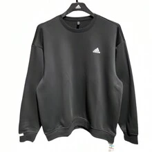 Adidas Moletom de Gola Careca de Manga Comprida com Forro Térmico Preto, Moletom Casual - Preto - Visão 5