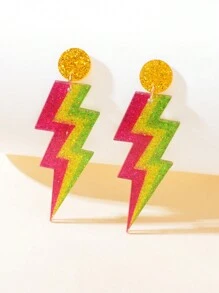 1 Pair Funky Party Jewelry Sequin Decor Colorful Acrylic Lightning Dangle Earrings - Multicolor - View 4