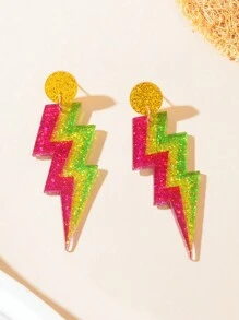 1 Pair Funky Party Jewelry Sequin Decor Colorful Acrylic Lightning Dangle Earrings - Multicolor - View 3