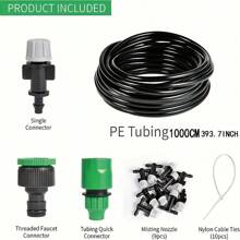 Sistema de riego por goteo para jardinería, set de regadores de micronebulización de dos salidas en color rojo, riego automático ajustable para macetas y herramientas de jardinería