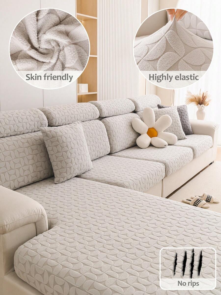 1 件现代提花摇粒绒沙发套，可机洗弹力一体式沙发套，宠物友好型防水沙发保护套，带松紧带，适合扶手椅和组合沙发 - 涤纶和氨纶混纺 - 葉畔-淺灰色 - 查看 1