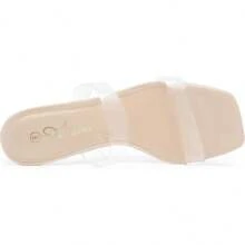Athlefit Stylish Women's Two Strap Open Toe Heels Sandals Chunky Block Comfortable Slip On Low Heel Dress Shoes - Trong sáng - Xem 3