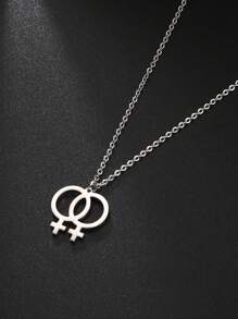 1pc Stainless Steel Same- Couple Symbol Pendant Necklace, Double Venus Design, Suitable As A Valentine's Day Gift Valentines - Same- Couples - View 5