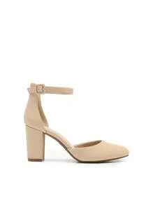 Women's Ankle Strap Closed Toe Chunky Heel Pumps Low Block Round Toe Solid Color Heels Elegant Bridal Wedding Dress Pumps Shoes - 杏色 - 查看 5