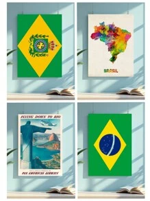 1 cái/2 cái Tự dính Nghệ thuật treo tường lễ hội hóa trang Brazil cổ điển Trang trí nhà cửa, Cờ Brazil, Bản đồ nghệ thuật Brazil, Bay xuống Rio Brazil - Áp phích tượng Chúa Kitô Cứu Thế, Áp phích học sinh, Cho phòng khách, phòng ngủ, văn phòng, nhà bếp, nhà hàng, trang trí tường quán bar, Tác phẩm nghệ thuật in, Thiết kế tự dính, Dễ lắp đặt - Nhiều màu - Xem 1