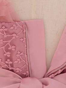 Baby Girls Embroidered Ruffle Tulle Cute Party Trailing Dress, Suitable For Flower Girl, Wedding, Birthday, Does Not Include Headband - Dusty Pink - View 8