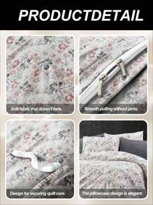 2/3 pcs cotton duvet set, breathable and cozy bedding set for bedroom, all season, 1 piece duvet cover with 1/2 pieces pillow cases (no filling), machine washable - 深灰色 - 查看 4