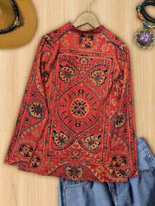 Damen Lässig/Büro geometrisches retro Muster Langarm Bluse, Mustermotiv