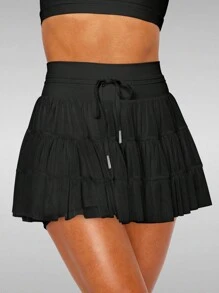 Women's Pleated Tennis Skirt High Waisted Ruffle Golf Skirts Sports Skater Athletic Running Skorts With Shorts Pockets Cute Clothes Summer - 黑色 - 查看 1