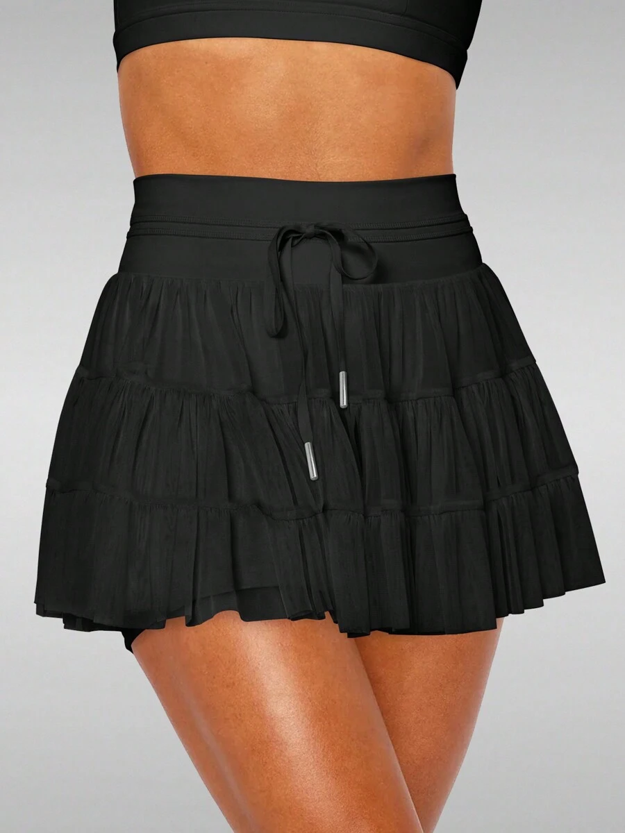Women's Pleated Tennis Skirt High Waisted Ruffle Golf Skirts Sports Skater Athletic Running Skorts With Shorts Pockets Cute Clothes Summer - 黑色 - 查看 1