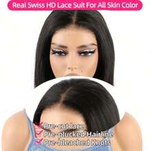 短款鲍勃假发 真人发直发 10-12 英寸 180 密度 13x4 蕾丝前假发 女士真人发鲍勃假发 无胶鲍勃黑色假发 - 黑色 - 查看 7