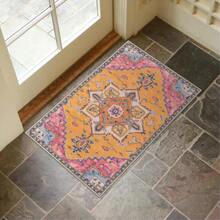 Washable Indoor Door Mat, Non Slip Retro Entryway Rug Doormat Quick Absorbent Entrance Rug Distressed Front Door Mat, Welcome Mats Floor Mat Doormats For Kitchen Home Patio - Gold/Pink - View 1
