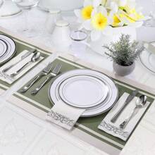 1200pcs Silver Dinnerware Set For 150 Guests, Disposable Plastic Plates For Party, Include: 150 Dinner Plates, 150 Dessert Plates, 150 Paper Napkins, 150 Cups, 150 Silverware Set 300 Forks, 150 Spoons, 150 Knives. - 50 份 - 查看 3