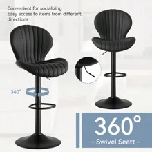 Nalupatio Bar Stools Set Of 2 |Breakfast Bar Stools •Backrest Kitchen Barstools •Bar Chair Fabrics •Modern Adjustable Swivel Gas Lift - Black - View 4