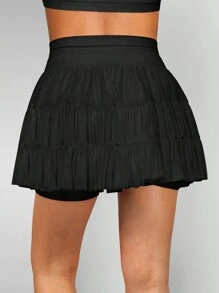 Women's Pleated Tennis Skirt High Waisted Ruffle Golf Skirts Sports Skater Athletic Running Skorts With Shorts Pockets Cute Clothes Summer - 黑色 - 查看 4