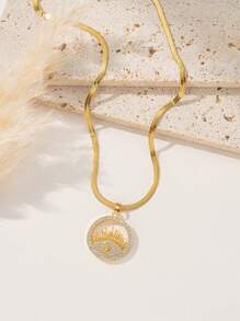 1pc Stainless Steel Gold Bohemian Eye Pendant Necklace, Fashion French Hip-Hop Style Casual Minimalist Versatile, Suitable For Daily, Street, Valentine's Day, Party, Holiday Wear Or Gift