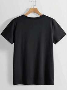 Women's Chic Printed T-Shirt Comfortable Fashion Casual Short-Sleeved Round Neck Everyday Wear Top - Black - View 3