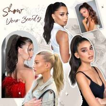 FESHFEN Ponytail Extensions, Long Claw Clip In Ponytail Hairpiece Synthetic Pony Tails Hair Piece Natural Wavy Hairpieces For Women, 20 Inch - Tóc vàng tro nhạt - Xem 6