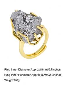 1pc CSJA Druzy Crystal Stone Ring For Women Girl Luxury Gold Color Asymmetric Natural Stone Rainbow Drusy Finger Ring Jewelry Valentine Gift H558