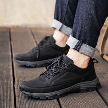 Zapatos para hombres, zapatos deportivos de cuero impermeables, zapatos deportivos de ocio para personas mayores, zapatos para correr y caminar al aire libre - Negro - Ver 7