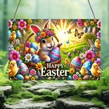 1PC Retro Happy Easter Acrylic Logo - Wielokrotnego użytku Wall Art z kolorowymi króliczkami, jajkami, kurczaczkami i motylami - Idealny dom, bar, kawiarnia, klub, dekoracja akademika - Idealne prezenty, dekoracje wielkanocne, wystrój domu, wystrój pokoju, wystrój ścienny
