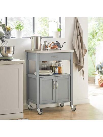 SoBuy FKW22 SCH, Kitchen Trolley Cart Storage Serving Cabinet Stainless Steel Worktop view 7